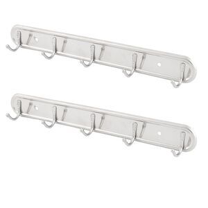 Bedroom Washroom Wall Mounted 5 Hooks Towel Hat Coat Hanger Rack 2PCS